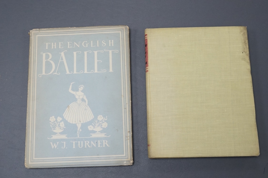 Two heavily autographed theatrical books; The English Ballet by W.J. Turner and A Theatre For Everybody by E.J. Dent, both extensively filled with autographs including; Alec Guiness, Margot Fonteyn, Pamela May, Robert He